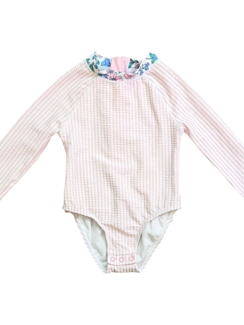 NWOT! Tommy Bahama, Pink and White Seersucker Swimsuit, Size 12 months